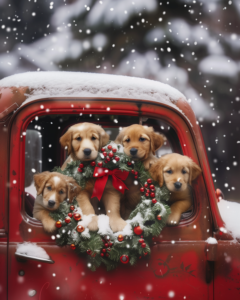 Diamond painting - Valpar i den röda bilen