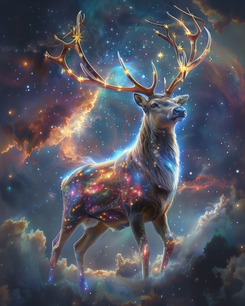 Diamond painting - Majestätisk hjort bland molnen