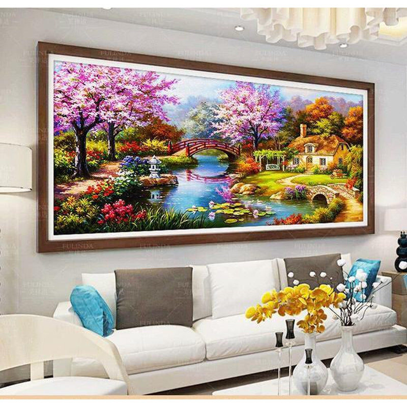 Hus med färgstark trädgård från 50x100cm Diamantmålning | Eget foto diamantmålnings | Diamond painting | Fyndiq | Sverige