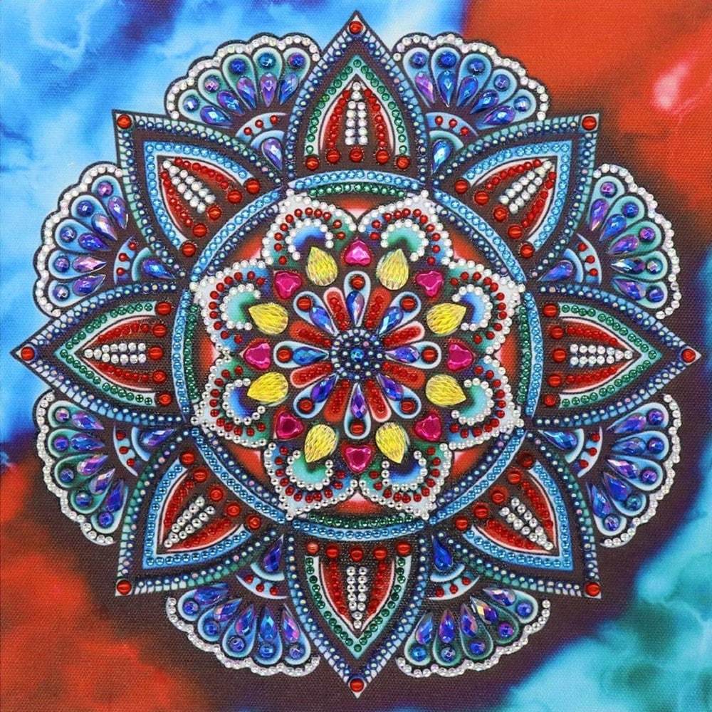 Mandala blå/röd Diamantmålning | Eget foto diamantmålnings | Diamond painting | Fyndiq | Sverige