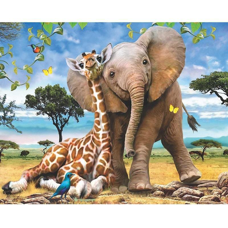 Olifant & giraffe - Schilderen op nummer Diamond painting | Eigen foto | Dieren | Kopen | Dikke dames | Action | Nederland | Steentjes | Diamant | De Diamond Painter