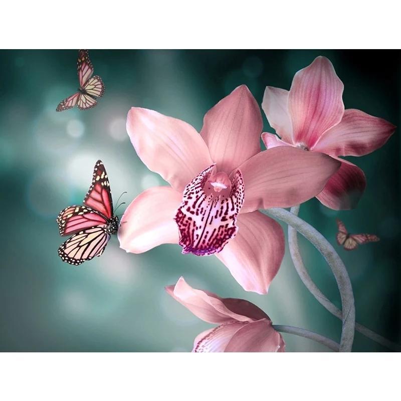 Rosa blommor med fjärilar Diamantmålning | Eget foto diamantmålnings | Diamond painting | Fyndiq | Sverige