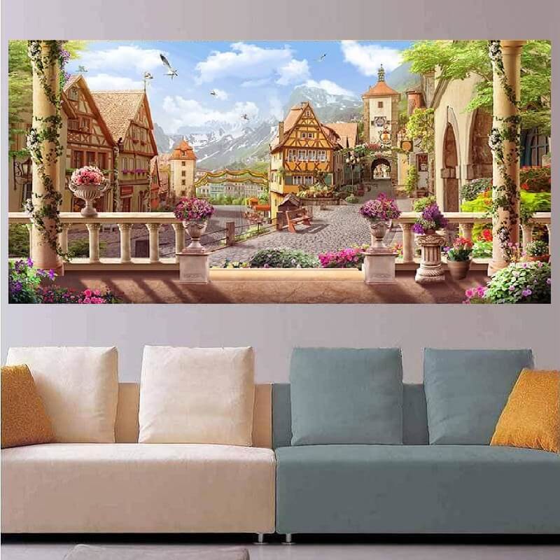 Utsikt över byn från 50x100cm Diamantmålning | Eget foto diamantmålnings | Diamond painting | Fyndiq | Sverige