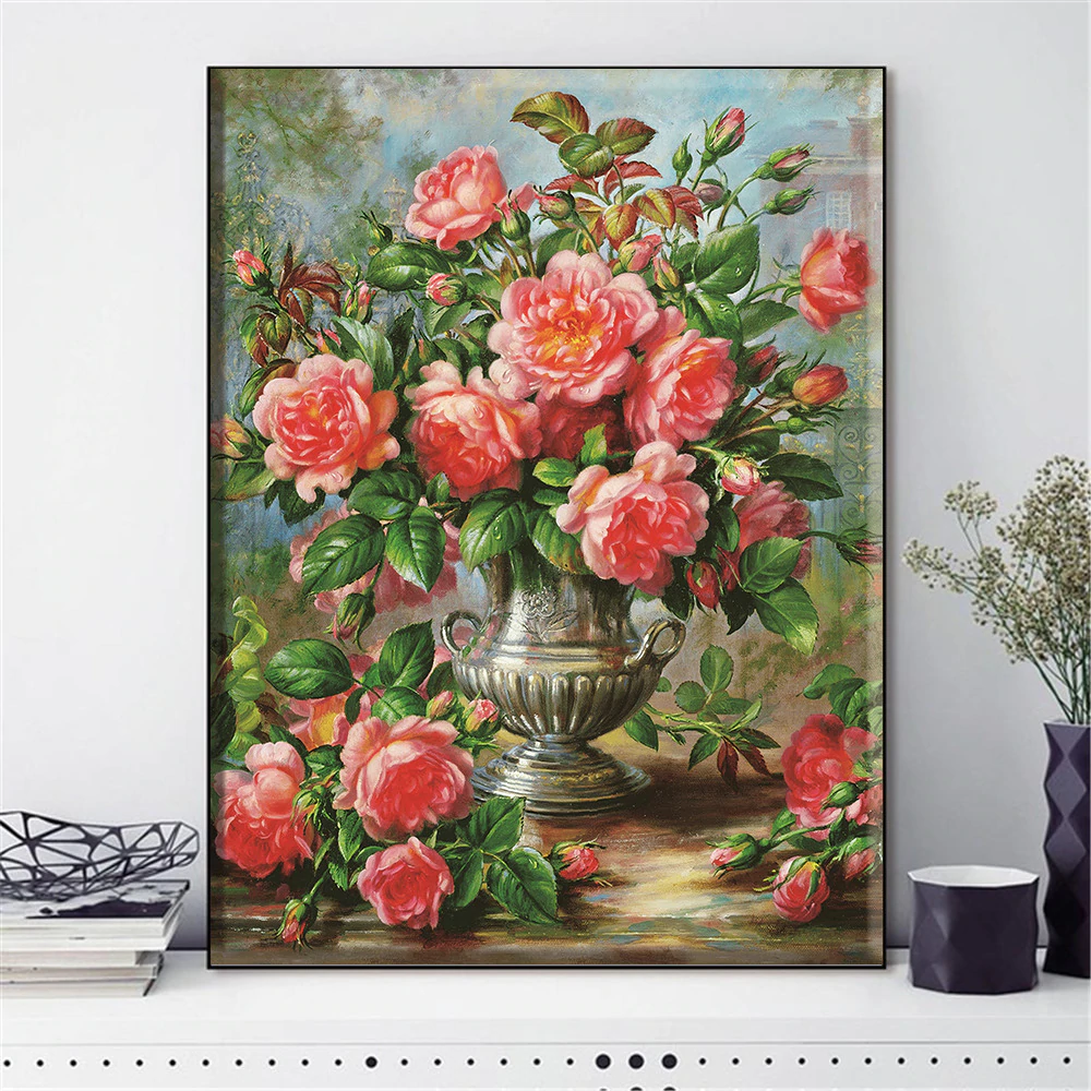 Vas rosa rosor från 50x70cm Diamantmålning | Eget foto diamantmålnings | Diamond painting | Fyndiq | Sverige