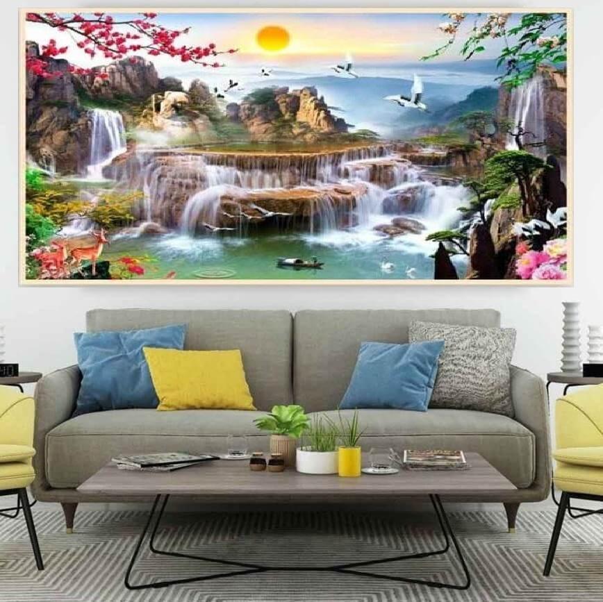 Vattenfall i berg från 50x100cm Diamantmålning | Eget foto diamantmålnings | Diamond painting | Fyndiq | Sverige